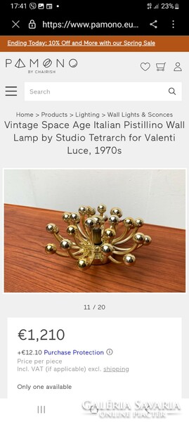 Vintage űrkorszaki olasz Pistillino fali lámpa ALKUDHATÓ design