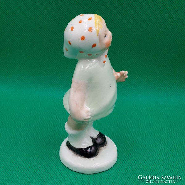 Kispest granite ceramic little girl figurine with polka dot scarf