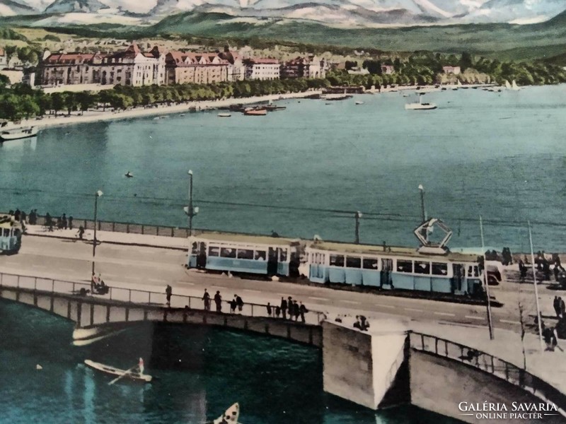 Svájc, Zürich, Quai híd, közúti híd villamossal, 1957