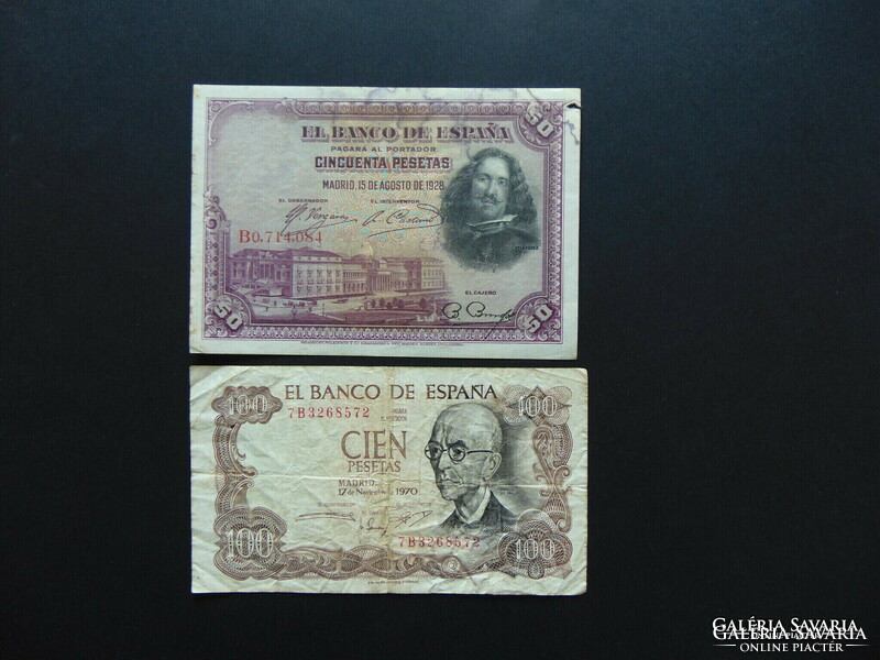 Spanyolország 2 darab pezeta - peseta bankjegy LOT !
