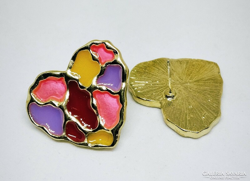 Cloisonné-style, colorful heart-shaped earrings 400