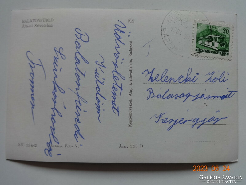 Régi képeslap: Balatonfüred, Állami Szívkórház (1964)
