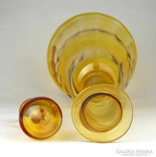 1G328 Régi borostyán sárga fújt dugós üveg borosüveg 36 cm