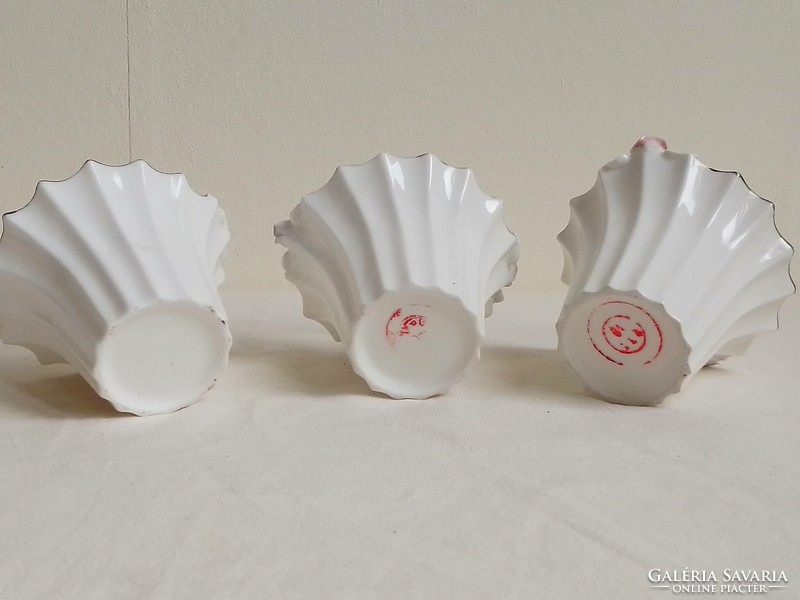 Three antique old white glazed porcelain basket with handles rose ornament Easter decoration marked showcase nipp