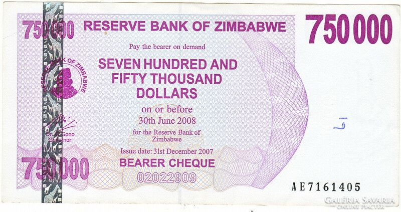 Zimbabwe 750000 dollár 2007 VF
