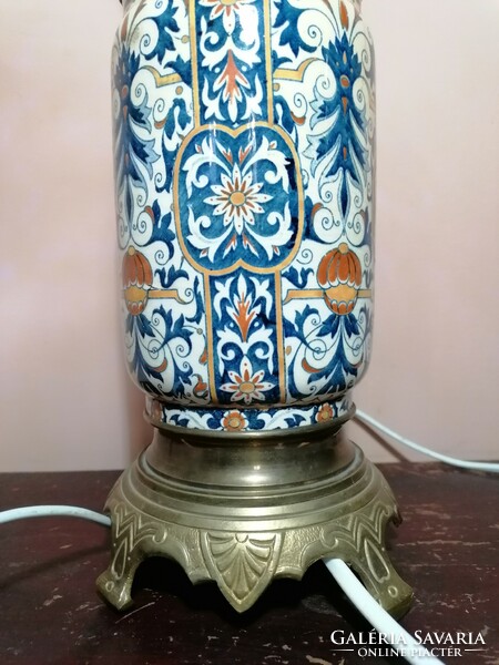Antique, table lamp, ceramic, copper