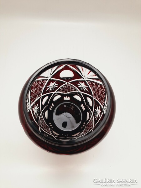 Burgundy two-layer polished crystal vase, 17 cm