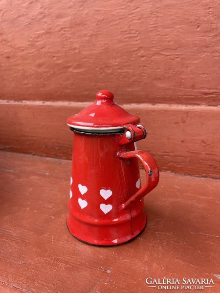 Szivecskés 12 cm high enamelled coffee pot canister nostalgia piece rustic decoration