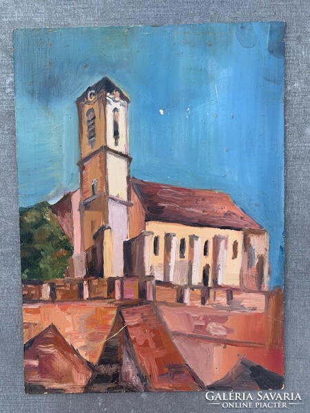 Church tower (marked by Hörcher), oil on board around 1930