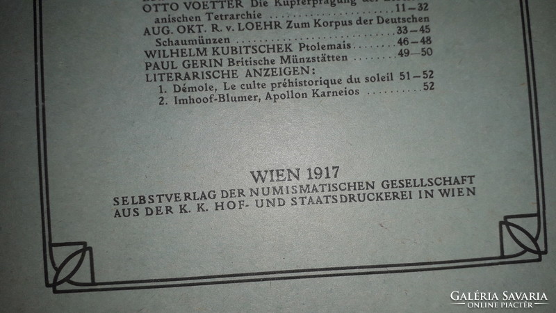 1917.augusztus 16. 1 - 2 dupla szám -  Numizmatikai folyóirat újság a képek szerint Bécs -WIEN