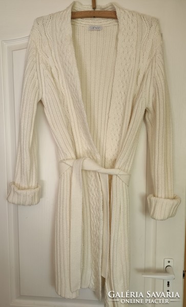 Cream colored long knitted cardigan