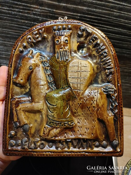 King István I ceramic wall decoration knight relief