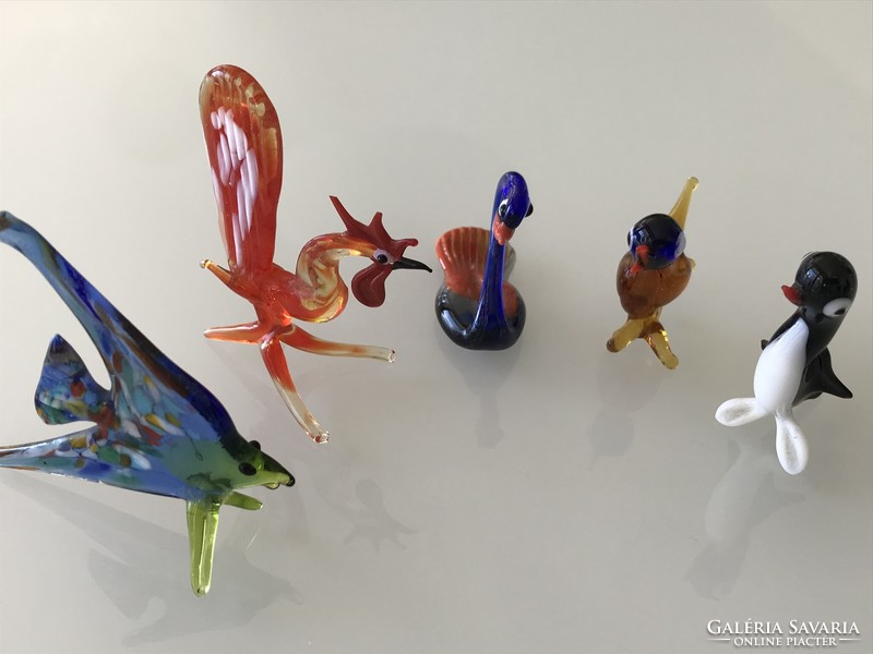 Handmade glass figurines, 5 pieces, 7 cm and 5 cm high