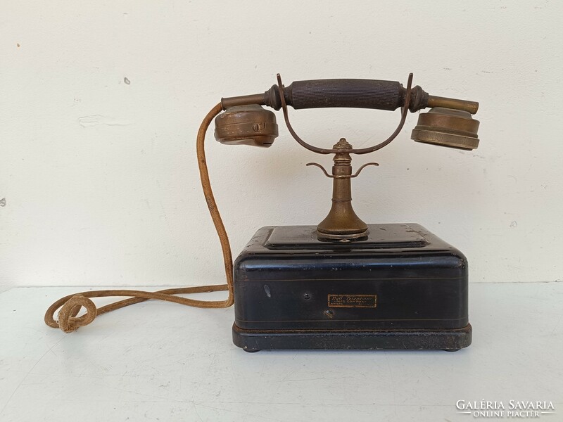 Antik telefon asztali fekete fém kurblis készülék 546 8537