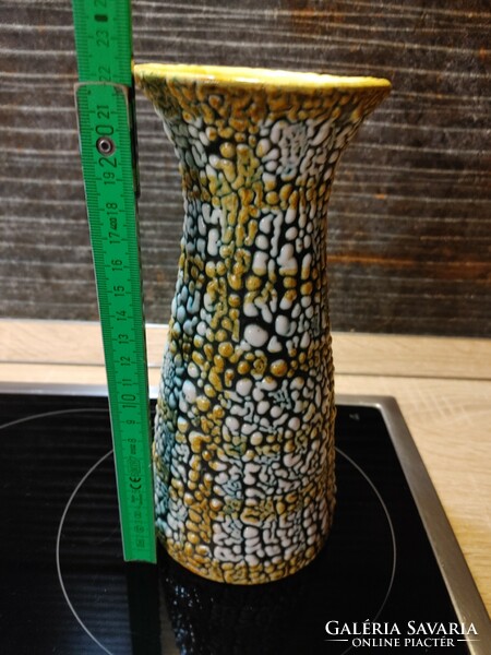 Industrial artist Károly Bán juried shrink-glaze vase 60s 22 cm