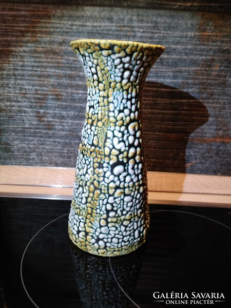 Industrial artist Károly Bán juried shrink-glaze vase 60s 22 cm