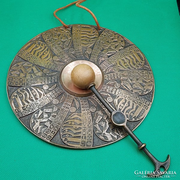Rajki László applied arts copper alloy with gong beater