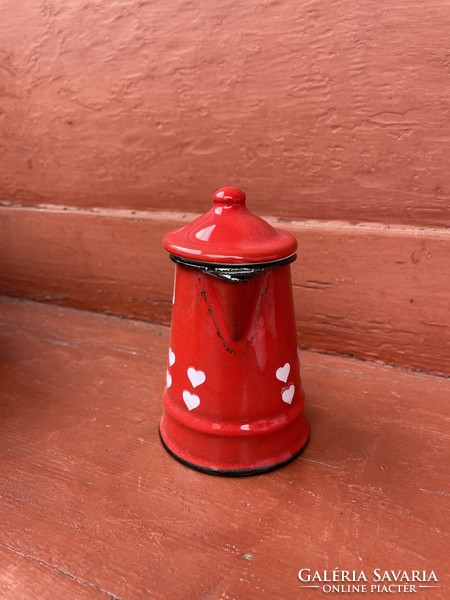 Szivecskés 12 cm high enamelled coffee pot canister nostalgia piece rustic decoration