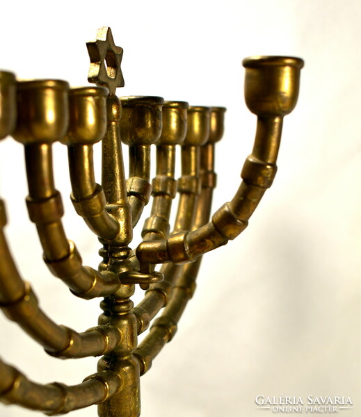 Patinated bronze menorah ... Judaica candle holder