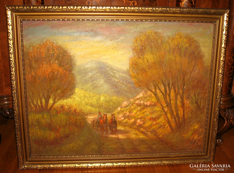 Special offer ! Guaranteed original Matthias Réti / 1922-2002/ picture: horse-drawn carriage on the mountain road