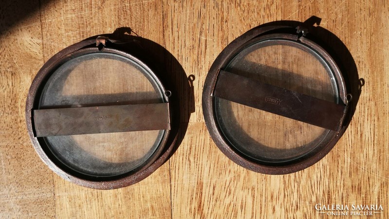 2 db antik, kerek, fém + üveg fényképtartó