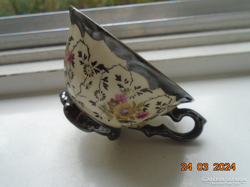 1930 Rudolf Wachter net-like small silver coffee cup embossed with colorful Meissen flowers