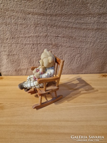 Wooden rocking chair toy teddy bear old