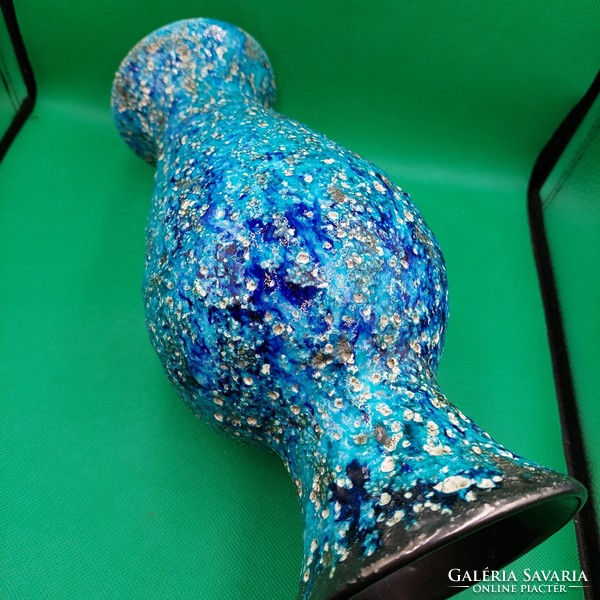 Ritka gyűjtői Bod Éva Tűrkíz kék repesztett mázas kerámia váza 31 cm