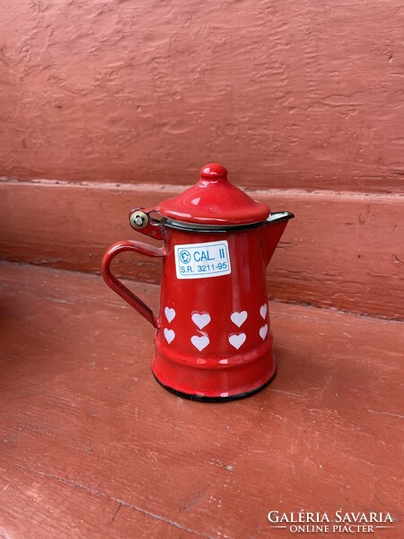 Szivecskés 12 cm high enamelled coffee pot canister nostalgia piece rustic decoration