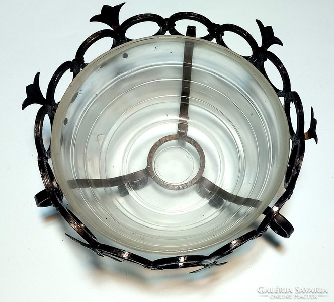 Kovácsoltvas üveg tál asztalközép ALKUDHATÓ Art deco design