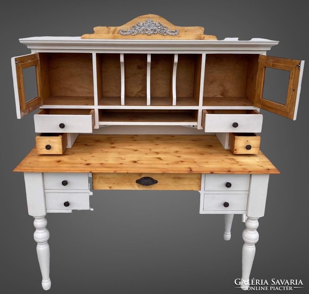 Rustic desk with superstructure, the superstructure must be hung on the wall, with cast iron handles