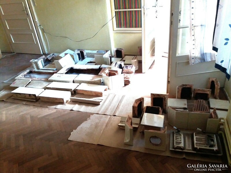 Old white ceramic stove from Beszterce from the 1920s, dismantled