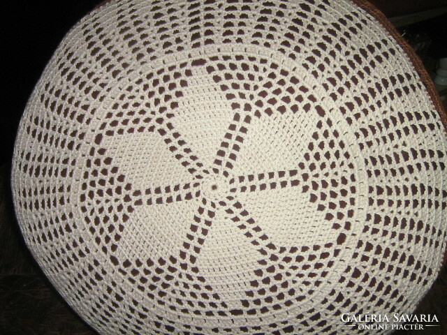 Antique handmade crochet round decorative pillow