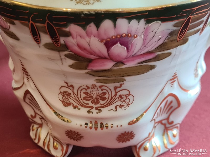 Antik szecessziós teás, kávés készlet kézi festésű tavirózsa dekorral