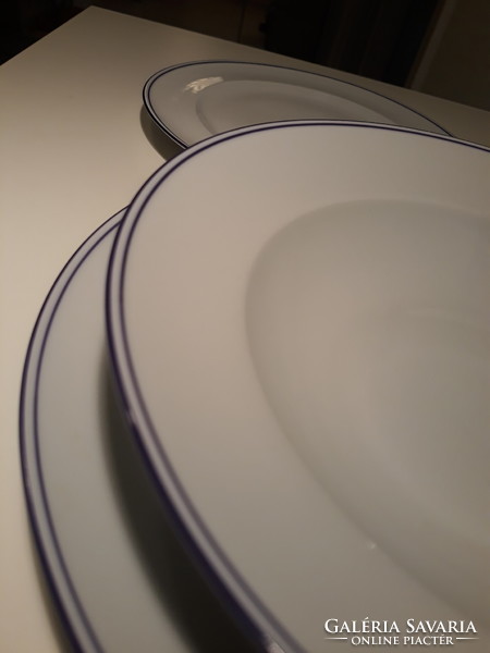 Alföld porcelain blue striped tableware, plate set, 18 pieces