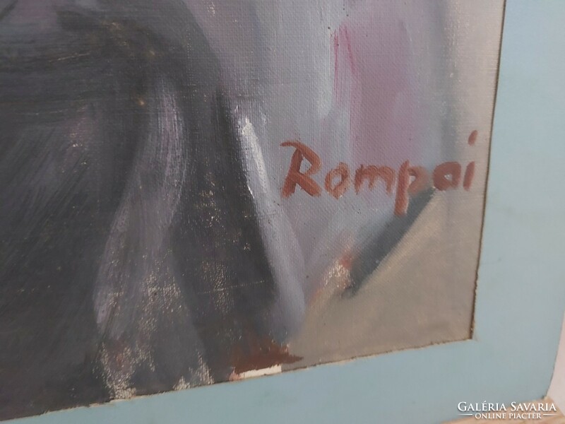 (K) Szignózott (Rompai) portréfestmény 50x70 cm paszpartuval   vászonra