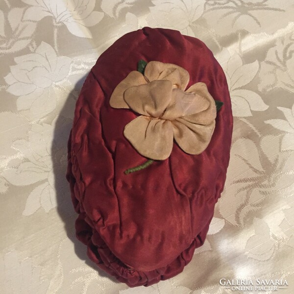 Old, antique silk, larger egg-shaped gift box, sewing, needlework box, Easter decoration