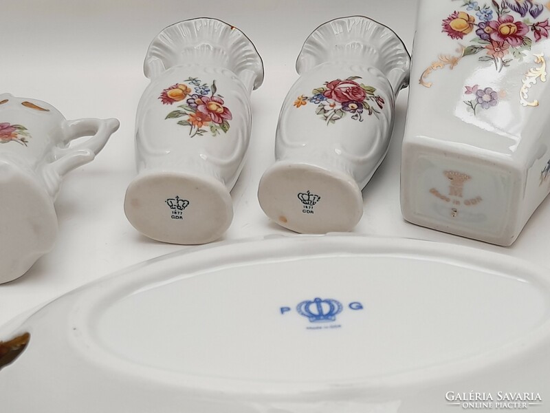 GDR virágmintás porcelánok, 6 db egyben