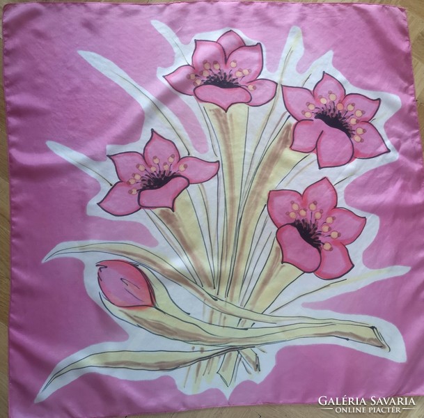 Valódi silk selyemkendő, kézzel festett 72 x 72 cm