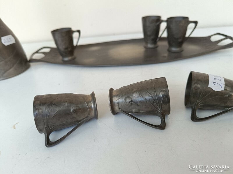 Antique art nouveau art nouveau pewter cognac set tray jug 6 glasses 229 8624