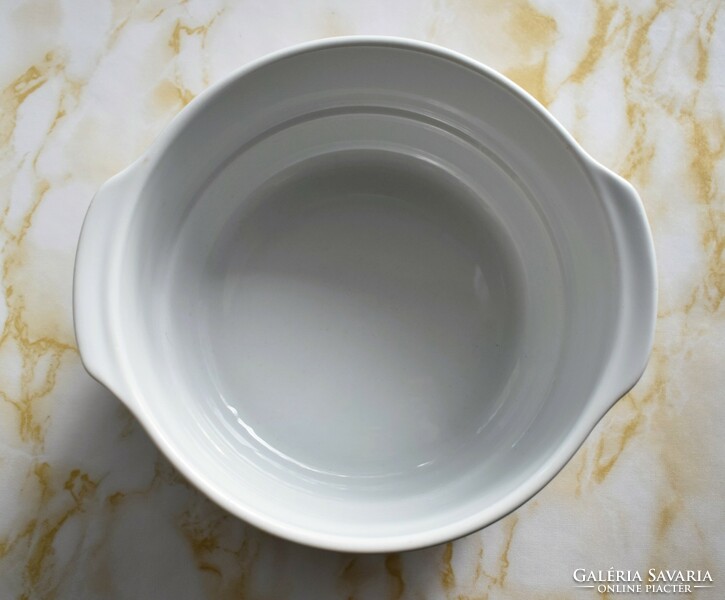 Retro Alföldi porcelán barna csíkos leveses, pörköltes tál, tányér