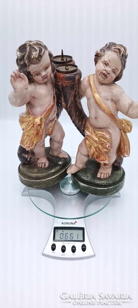 Pair of gold-plated angel candle holders