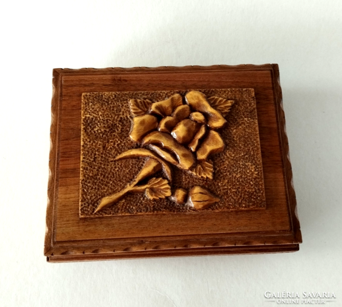 Old beautiful hand-carved folk art wooden box, card holder, storage