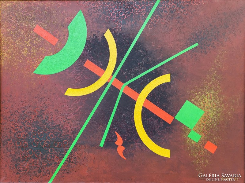 124X94cm!! Composition by László Óvár (1926 - 1988). Oil painting with original guarantee!