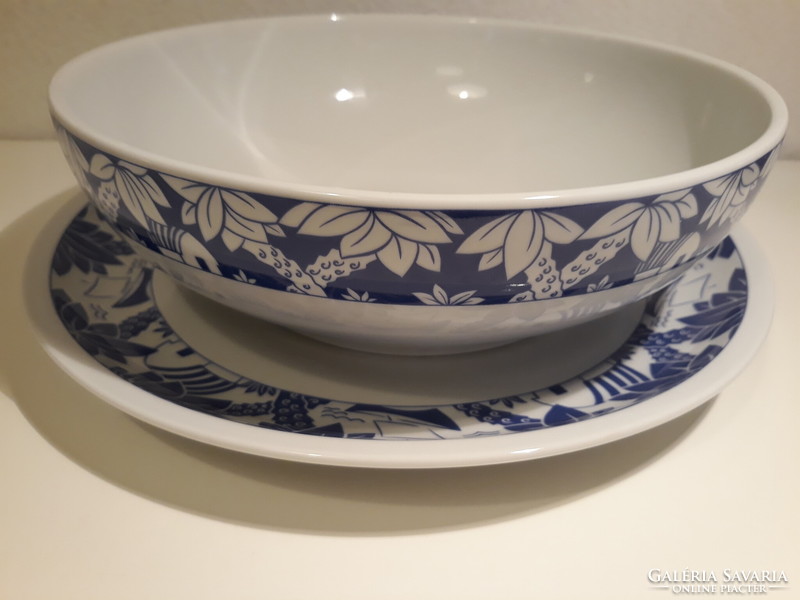 2 pcs porcelain serving set with blue pattern, marked