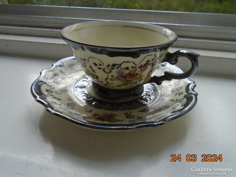 1930 Rudolf Wachter net-like small silver and colored Meissen flower embossed coffee set