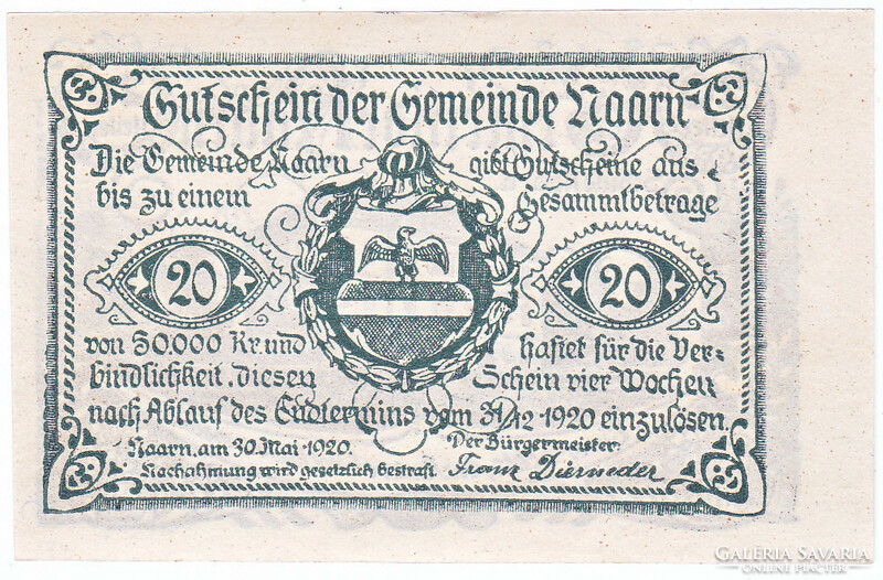 Austrian emergency money 20 heller 1920