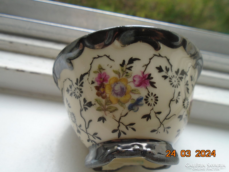 1930 Rudolf Wachter net-like small silver coffee cup embossed with colorful Meissen flowers