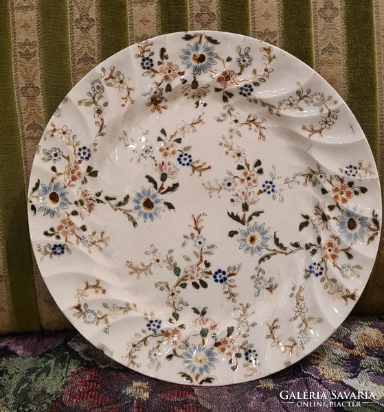 Antik kézi festésű Fischer Ignác tányér készlet kínáló tállal
