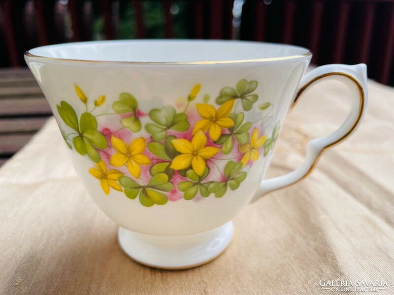 Vintage yellow floral Bone China Queen Anne English tea cup with saucer